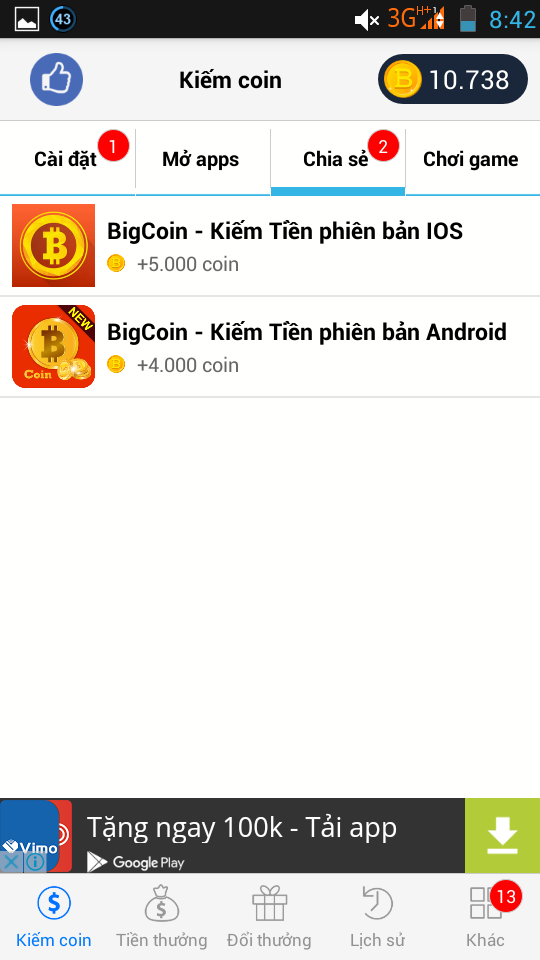 Kiếm 500.000 mỗi tháng với BigCoin trên Android và iOS